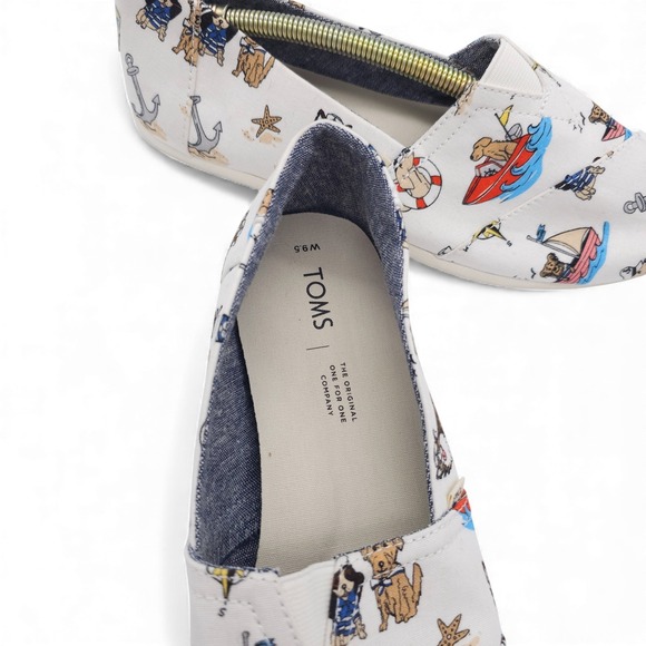 Toms Women's White Nautical Dog Print Slip On Flats Shoes Size 9.5 - Picture 7 of 8